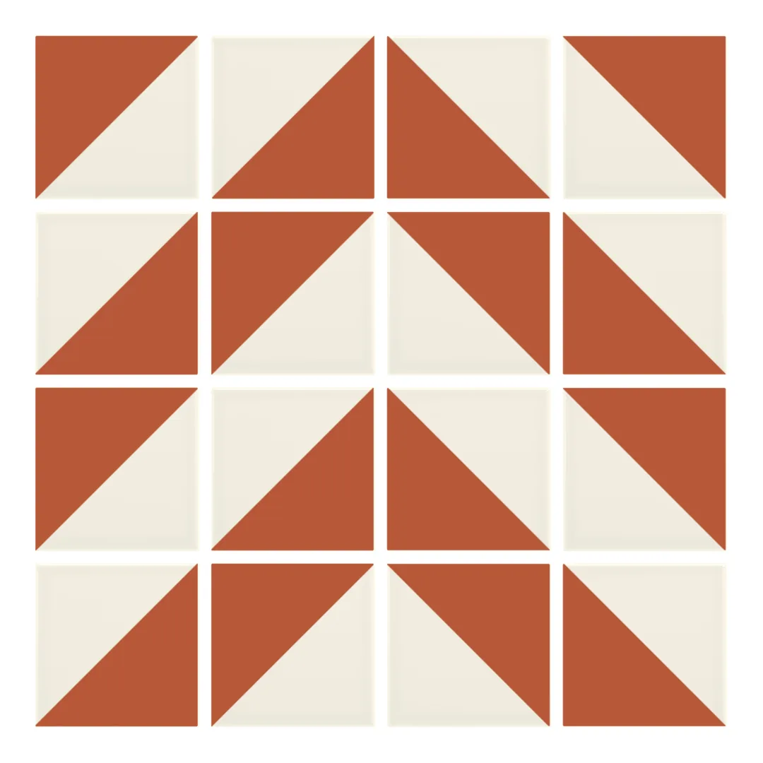 Patrón 4 de colocación de Azulejo Trigone Crema 10x10 Naranja Coral Mate