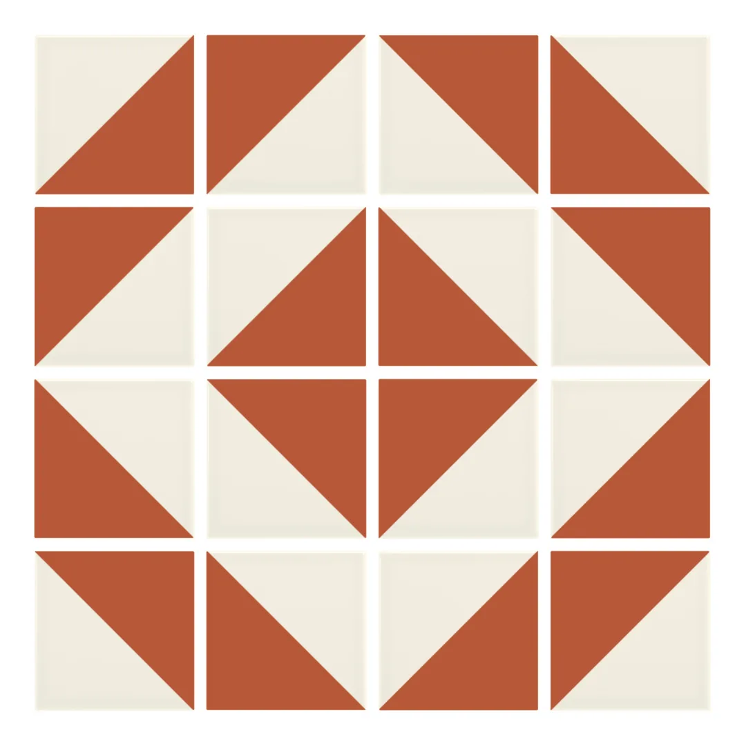 Patrón 5 de colocación de Azulejo Trigone Crema 10x10 Naranja Coral Mate
