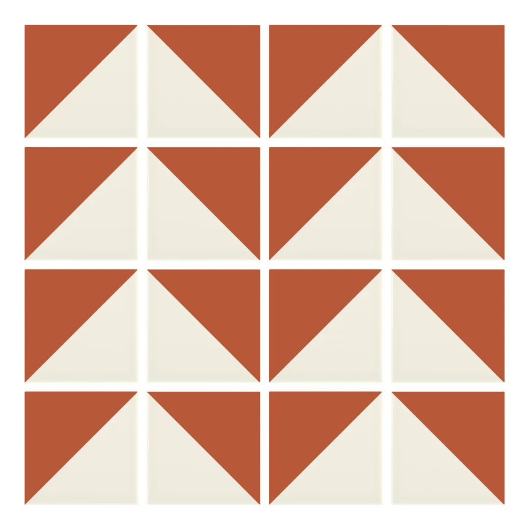 Patrón 6 de colocación de Azulejo Trigone Crema 10x10 Naranja Coral Mate