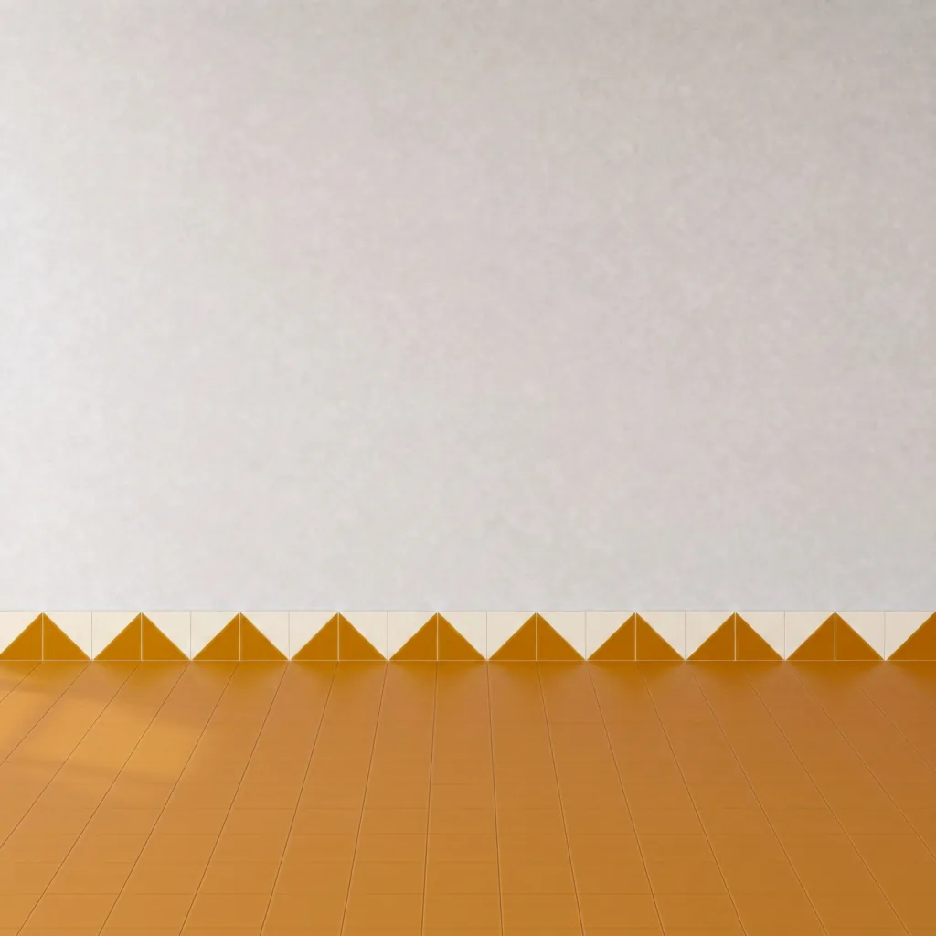 Azulejo Trigone Crema 10x10 Naranja Mango Mate formando una banda decorativa en una pared