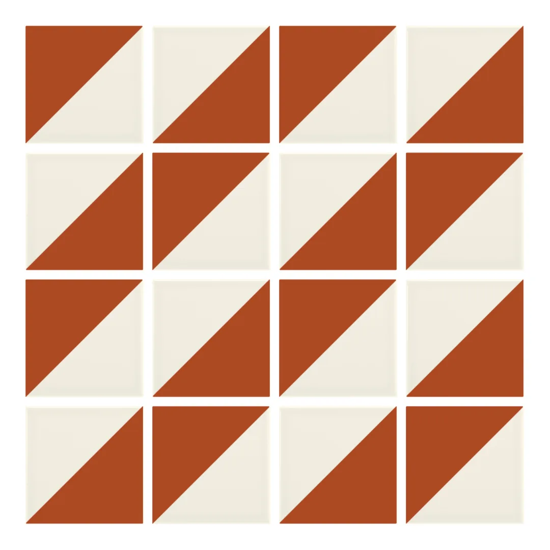 Patrón 2 de colocación de Azulejo Trigone Crema 10x10 Naranja Oscuro Brillo