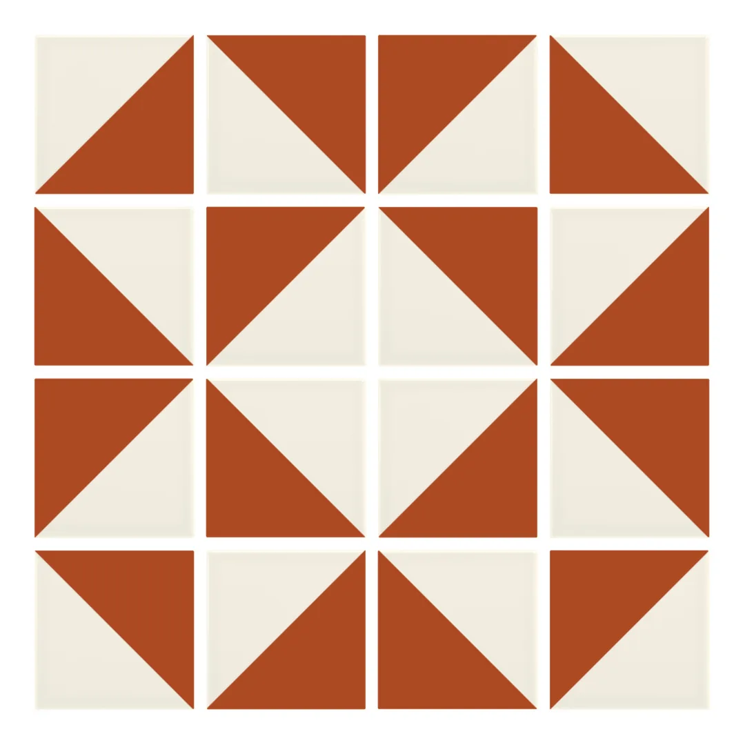 Patrón 3 de colocación de Azulejo Trigone Crema 10x10 Naranja Oscuro Brillo