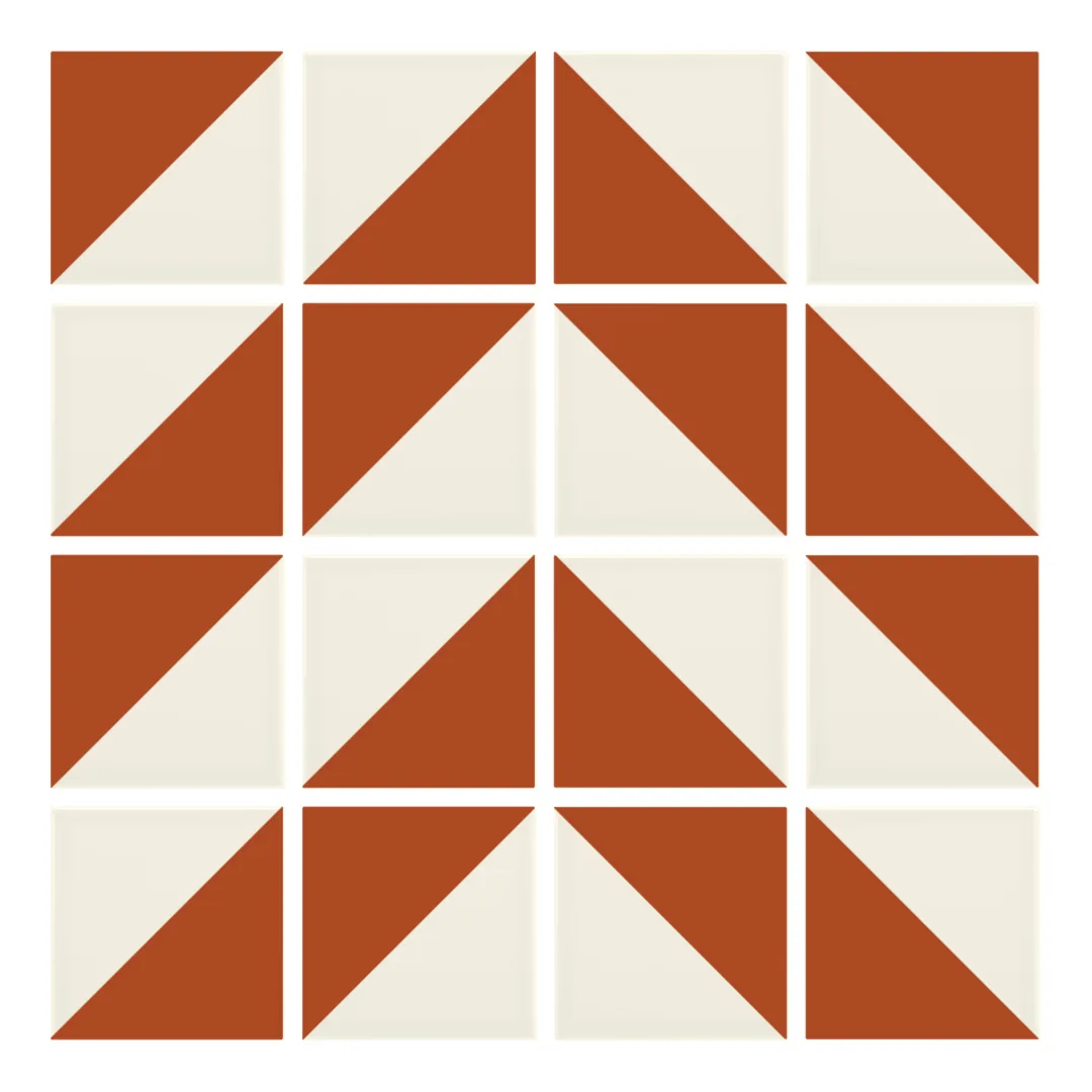 Patrón 4 de colocación de Azulejo Trigone Crema 10x10 Naranja Oscuro Brillo