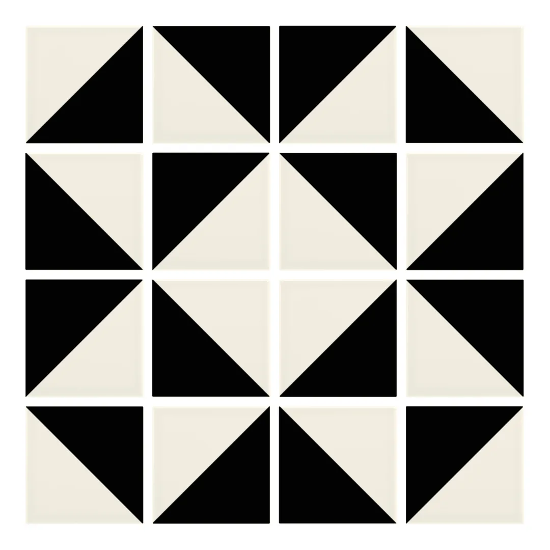 Patrón 3 de colocación de Azulejo Trigone Crema 10x10 Negro Brillo