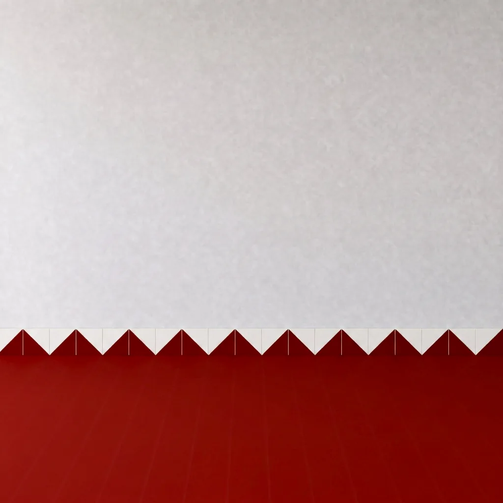 Azulejo Trigone Crema 10x10 Rojo Brillo formando una banda decorativa en una pared