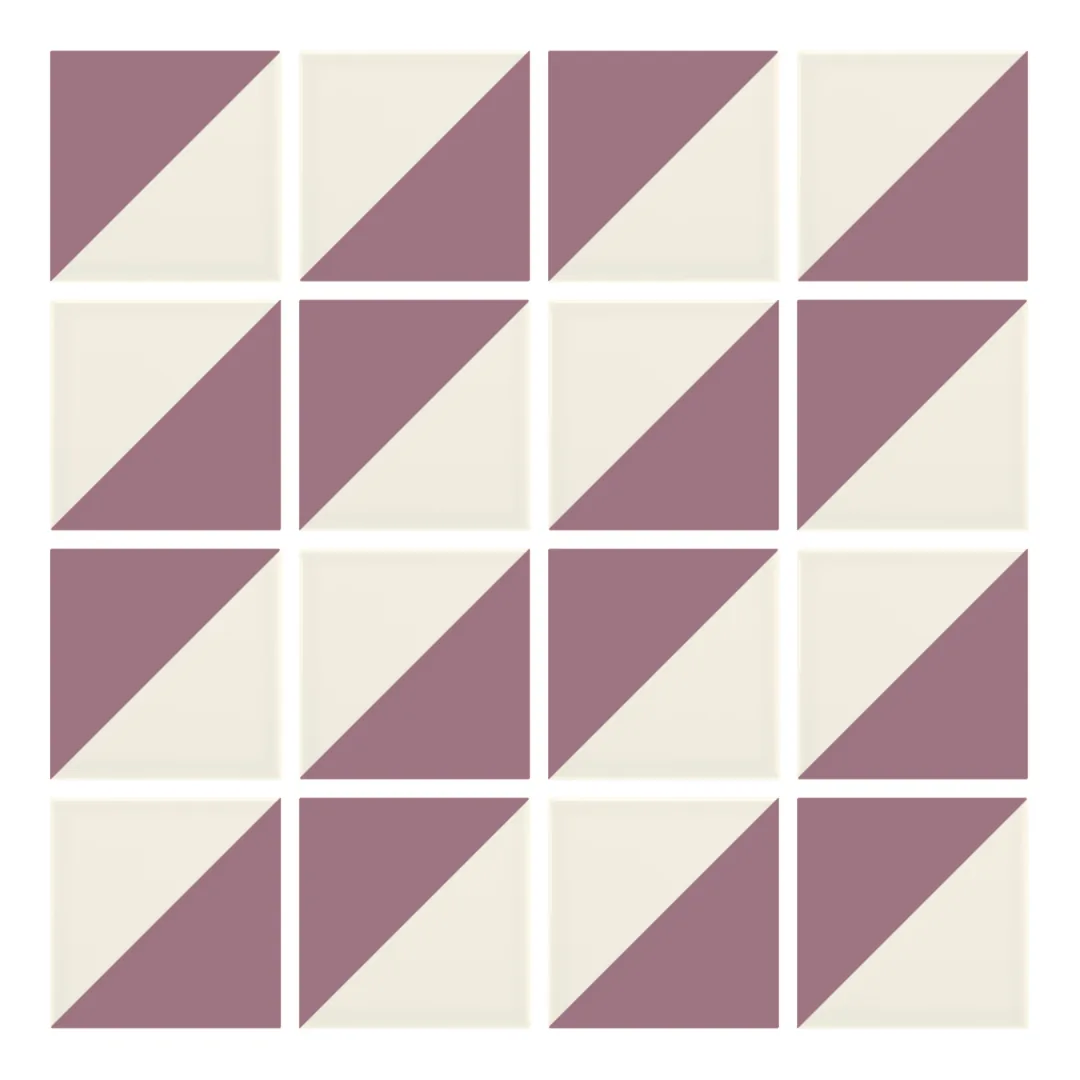 Patrón 2 de colocación de Azulejo Trigone Crema 10x10 Rosa Malva Mate