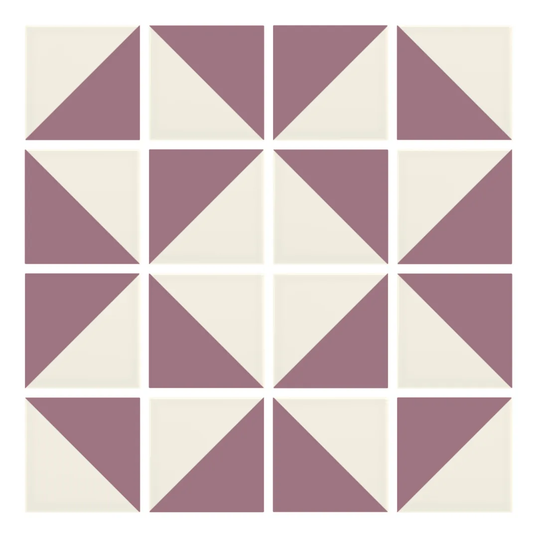Patrón 3 de colocación de Azulejo Trigone Crema 10x10 Rosa Malva Mate