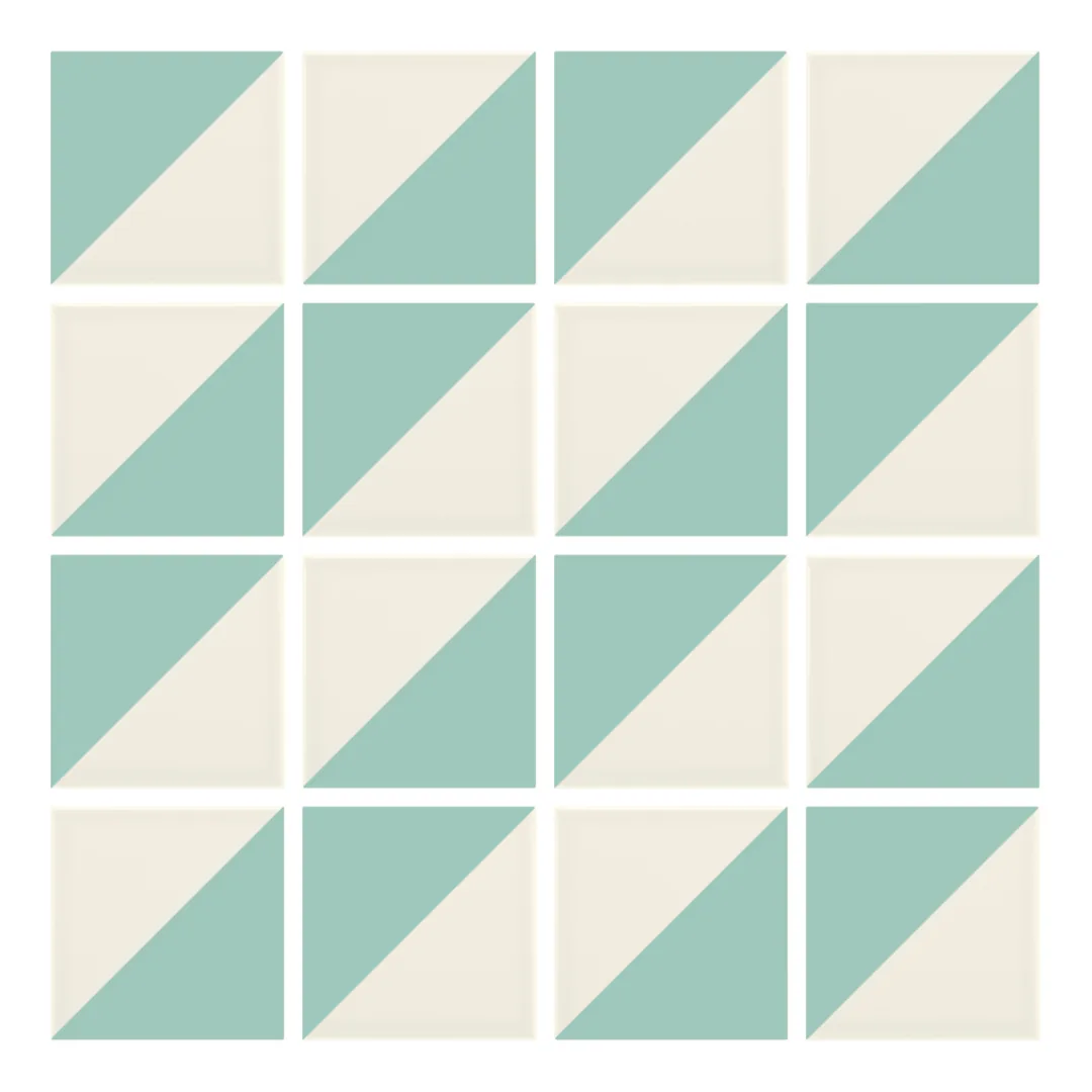 Patrón 2 de colocación de Azulejo Trigone Crema 10x10 Verde Agua Brillo