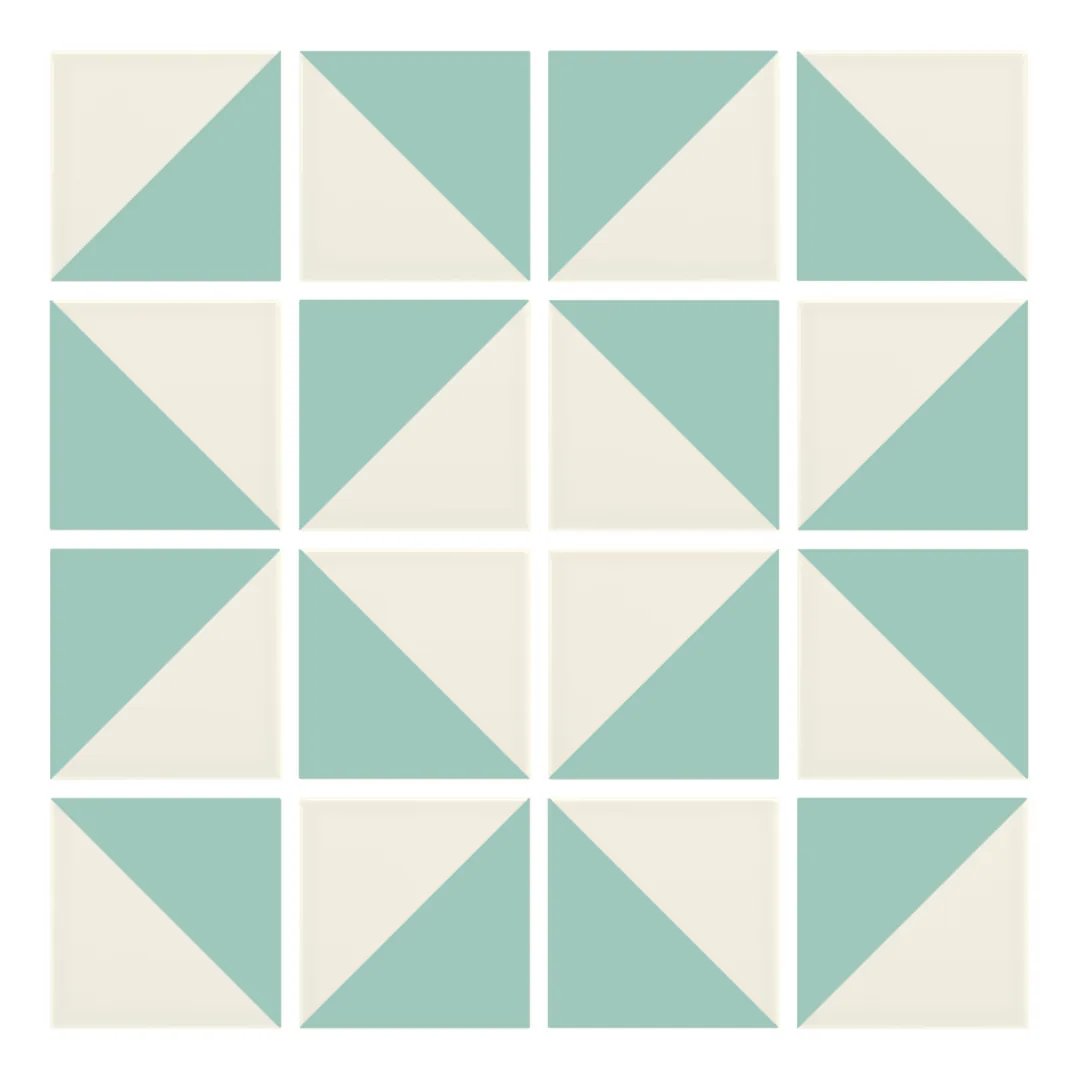 Patrón 3 de colocación de Azulejo Trigone Crema 10x10 Verde Agua Brillo