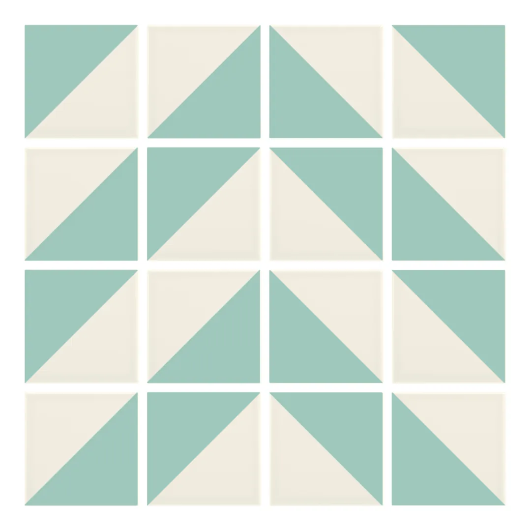 Patrón 4 de colocación de Azulejo Trigone Crema 10x10 Verde Agua Brillo