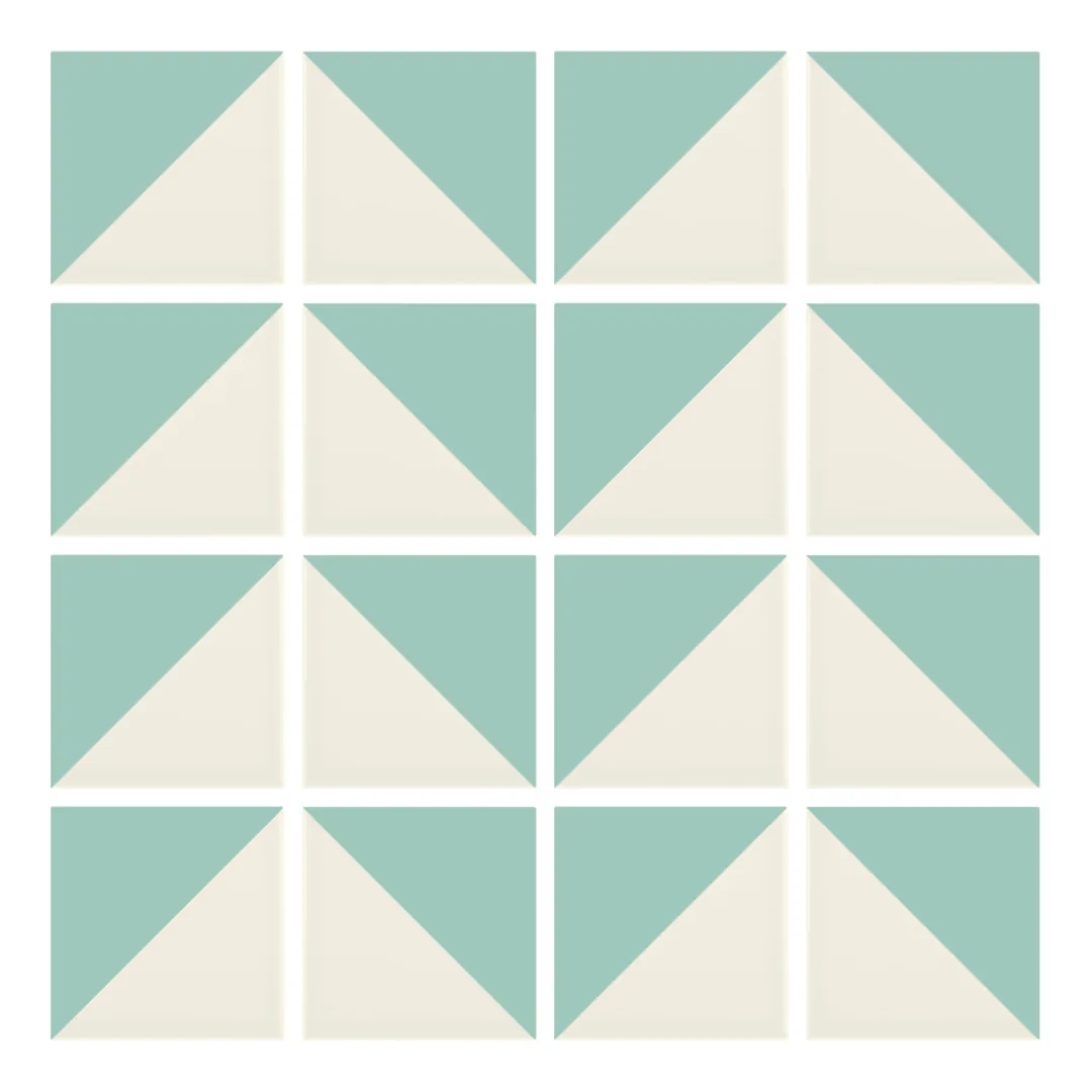 Patrón 6 de colocación de Azulejo Trigone Crema 10x10 Verde Agua Brillo
