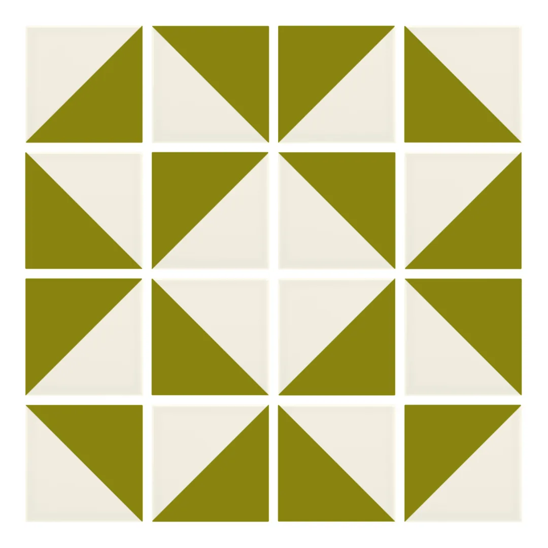 Patrón 3 de colocación de Azulejo Trigone Crema 10x10 Verde Aguacate Brillo