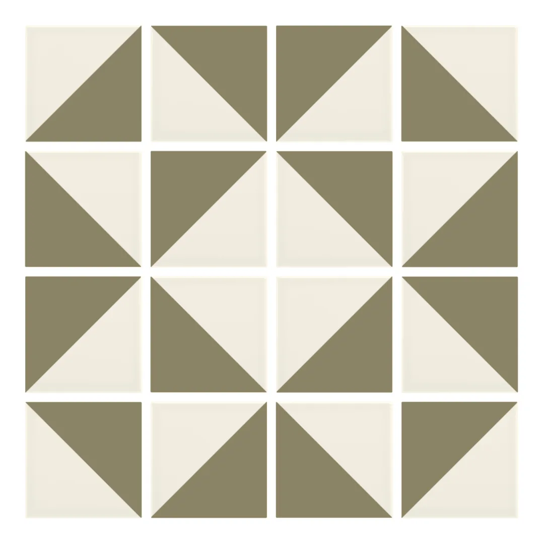 Patrón 3 de colocación de Azulejo Trigone Crema 10x10 Verde Brillo