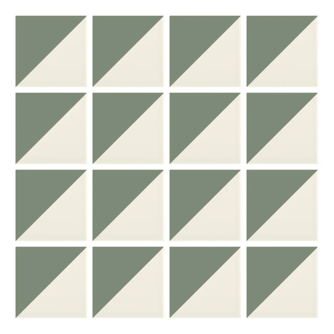 Patrón 1 de colocación de Azulejo Trigone Crema 10x10 Verde Caqui Mate
