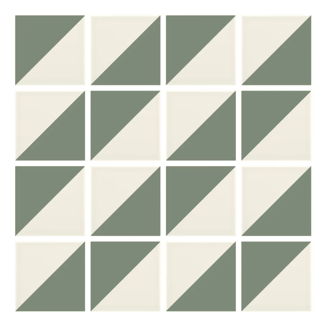 Patrón 2 de colocación de Azulejo Trigone Crema 10x10 Verde Caqui Mate