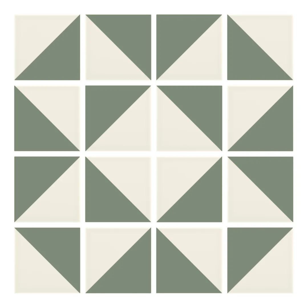 Patrón 3 de colocación de Azulejo Trigone Crema 10x10 Verde Caqui Mate