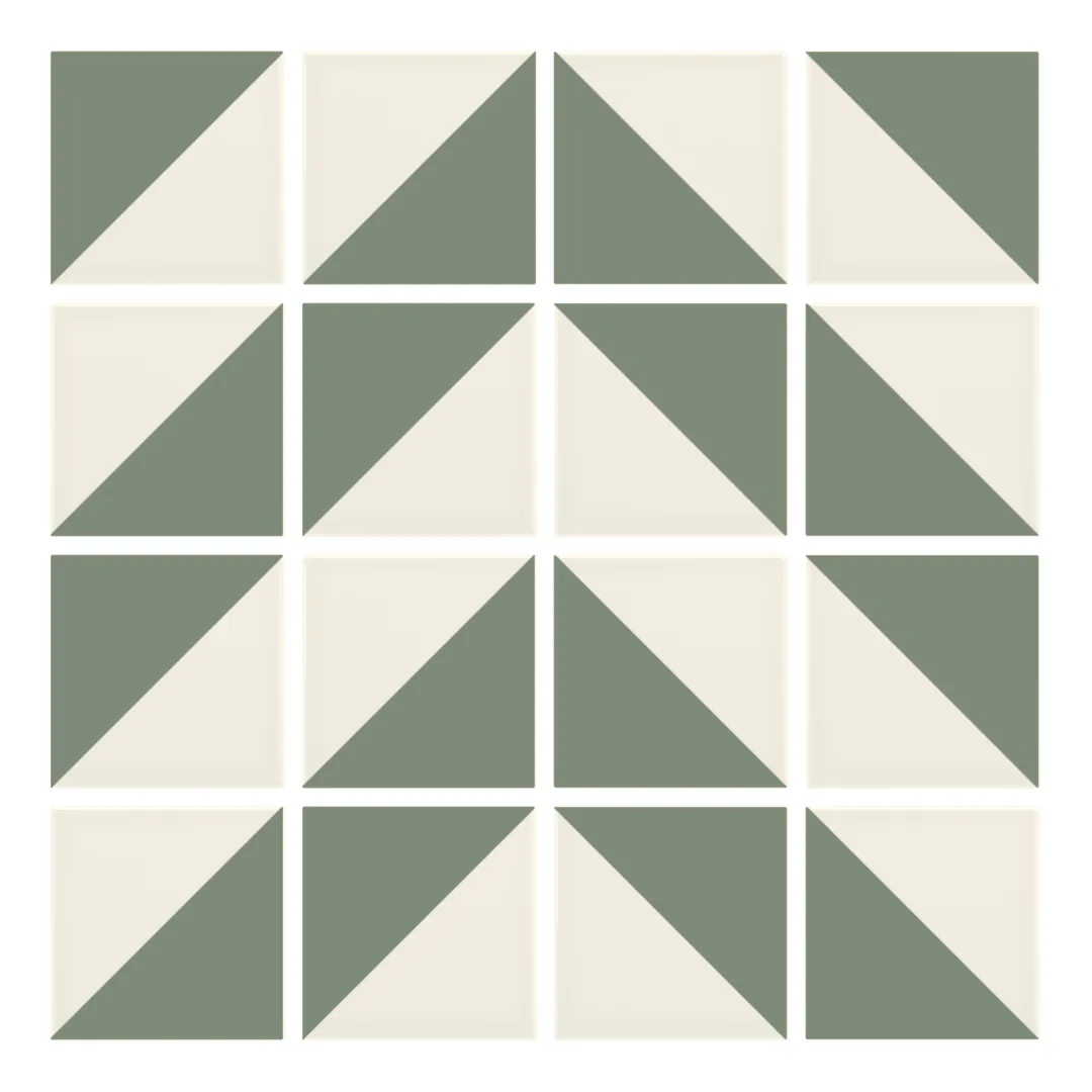 Patrón 4 de colocación de Azulejo Trigone Crema 10x10 Verde Caqui Mate