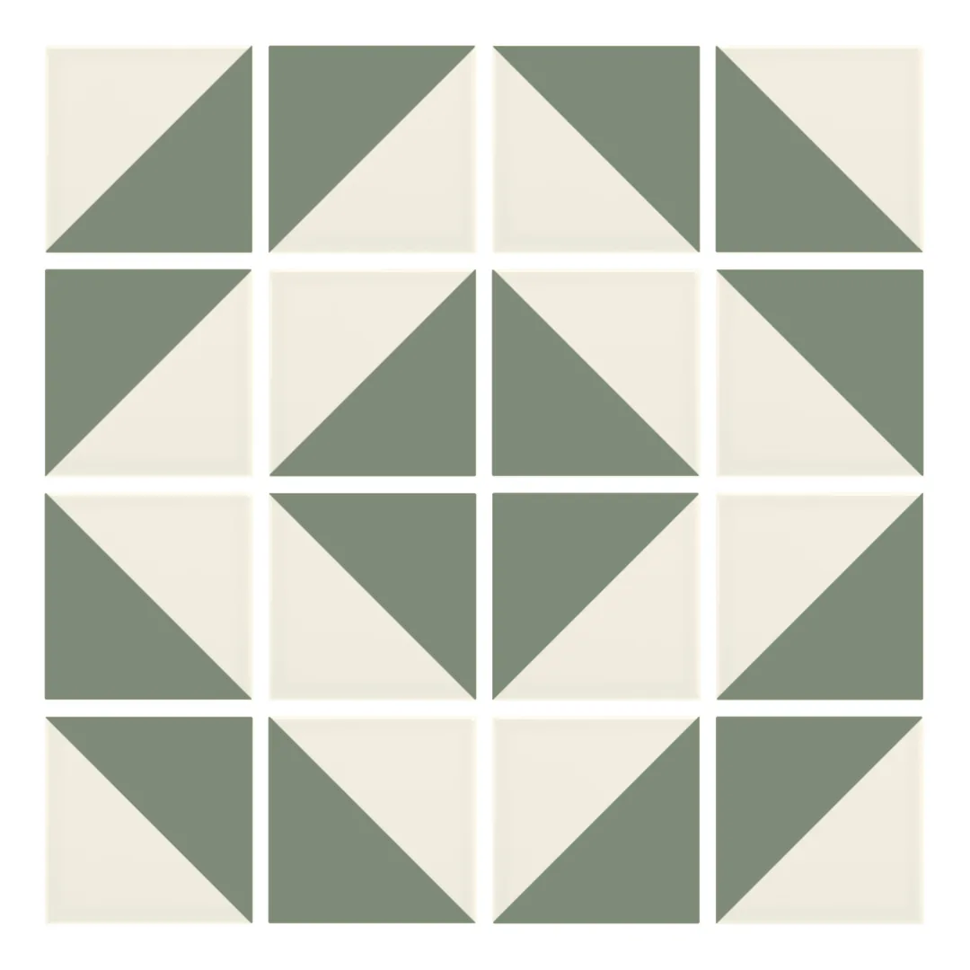 Patrón 5 de colocación de Azulejo Trigone Crema 10x10 Verde Caqui Mate