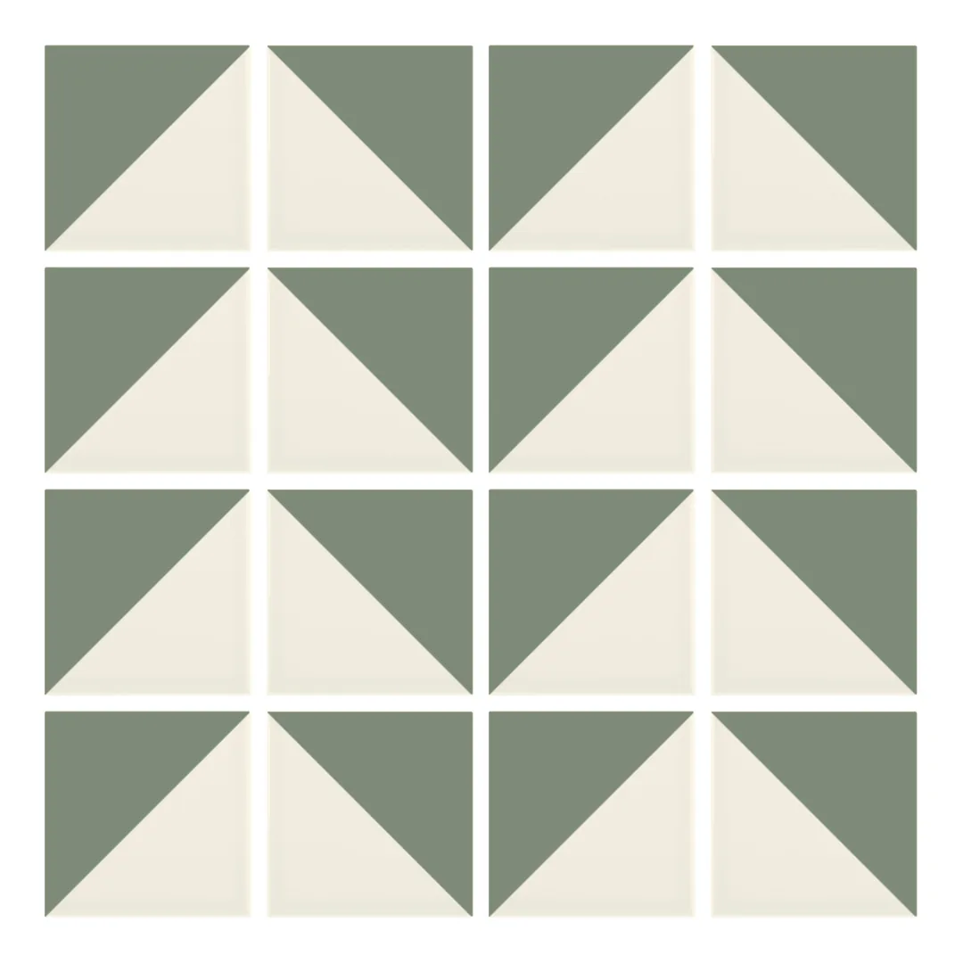 Patrón 6 de colocación de Azulejo Trigone Crema 10x10 Verde Caqui Mate