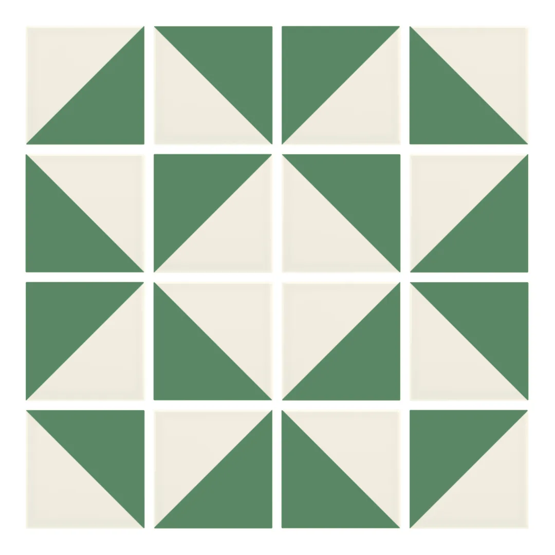 Patrón 3 de colocación de Azulejo Trigone Crema 10x10 Verde Mate