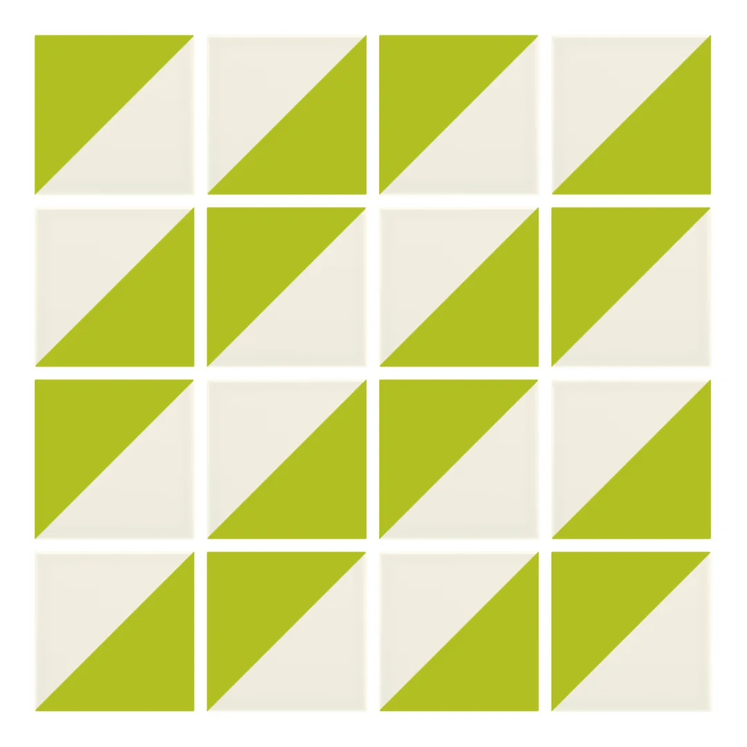 Patrón 2 de colocación de Azulejo Trigone Crema 10x10 Verde Musgo Brillo
