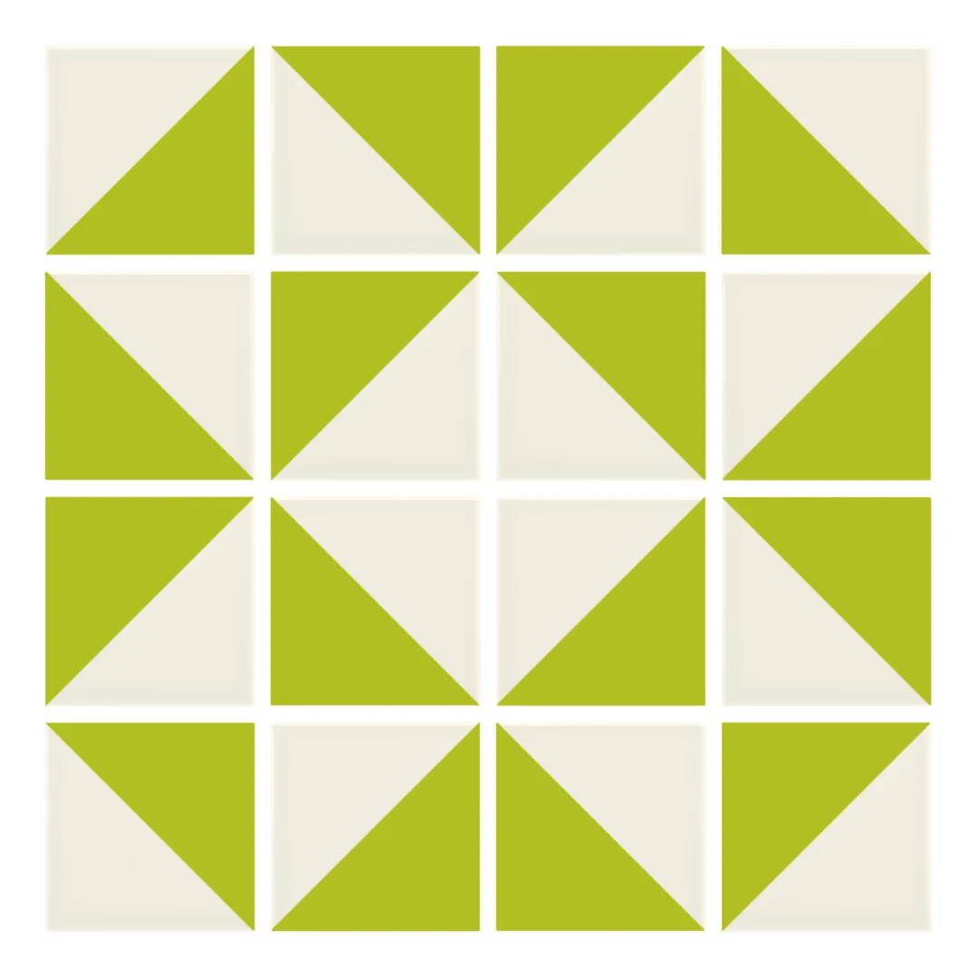 Patrón 3 de colocación de Azulejo Trigone Crema 10x10 Verde Musgo Brillo