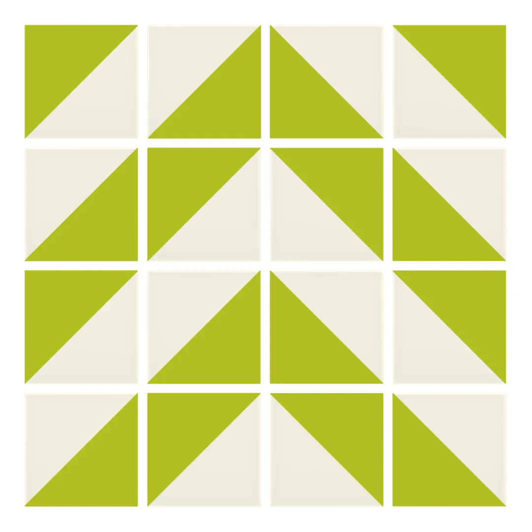 Patrón 4 de colocación de Azulejo Trigone Crema 10x10 Verde Musgo Brillo