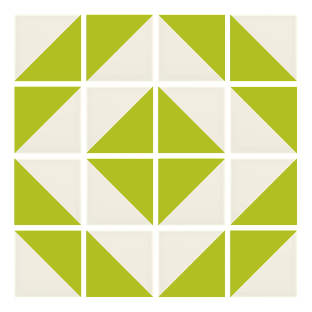Patrón 5 de colocación de Azulejo Trigone Crema 10x10 Verde Musgo Brillo