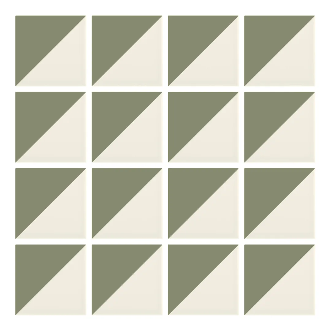 Patrón 1 de colocación de Azulejo Trigone Crema 10x10 Verde Oliva Mate