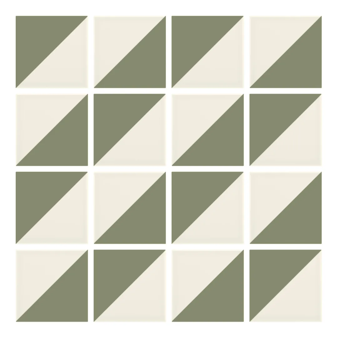 Patrón 2 de colocación de Azulejo Trigone Crema 10x10 Verde Oliva Mate