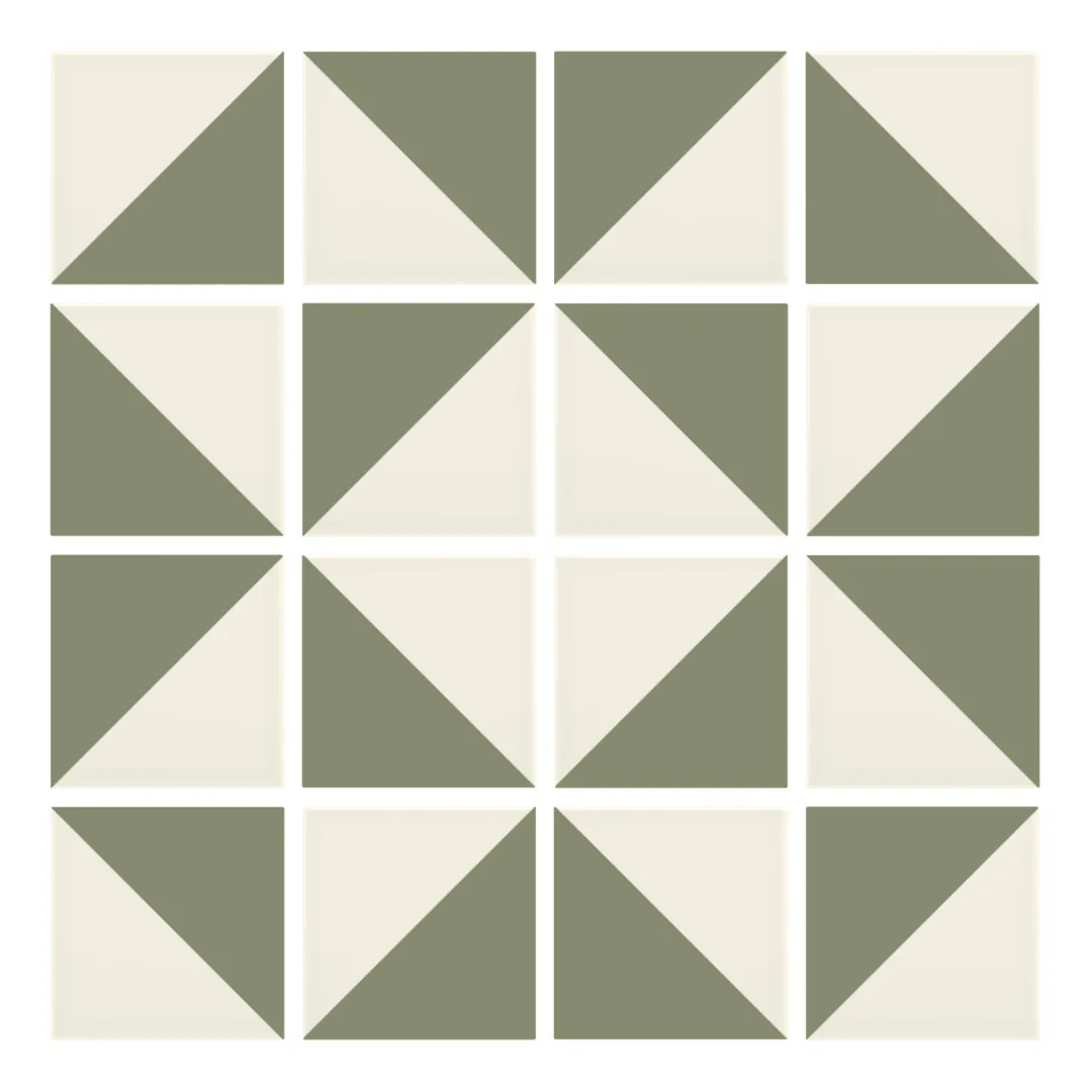Patrón 3 de colocación de Azulejo Trigone Crema 10x10 Verde Oliva Mate