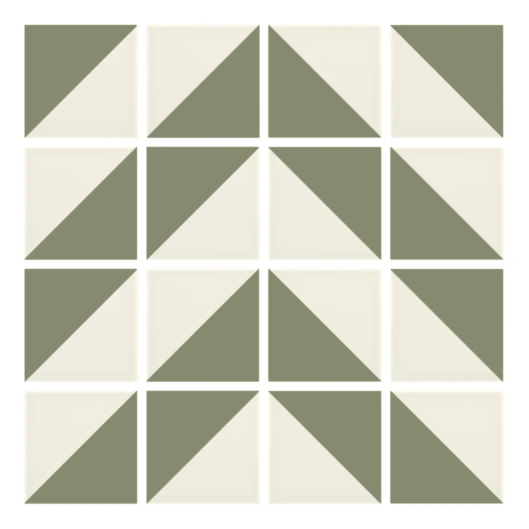 Patrón 4 de colocación de Azulejo Trigone Crema 10x10 Verde Oliva Mate