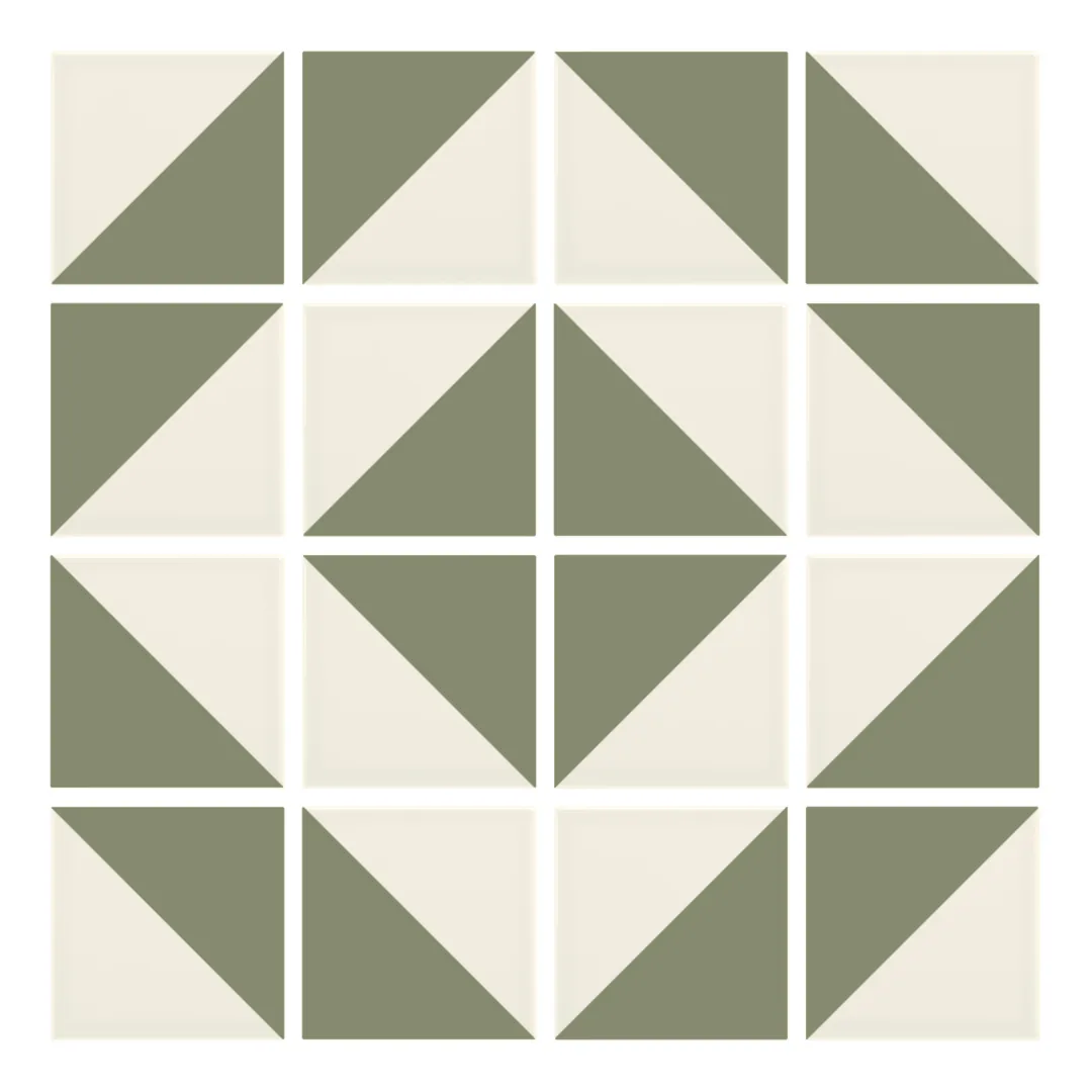 Patrón 5 de colocación de Azulejo Trigone Crema 10x10 Verde Oliva Mate