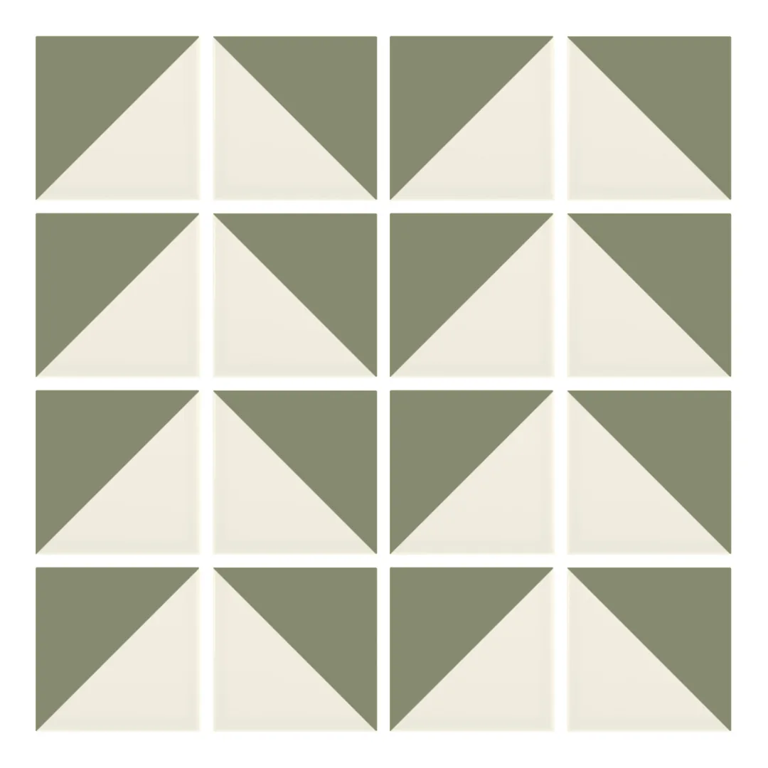Patrón 6 de colocación de Azulejo Trigone Crema 10x10 Verde Oliva Mate