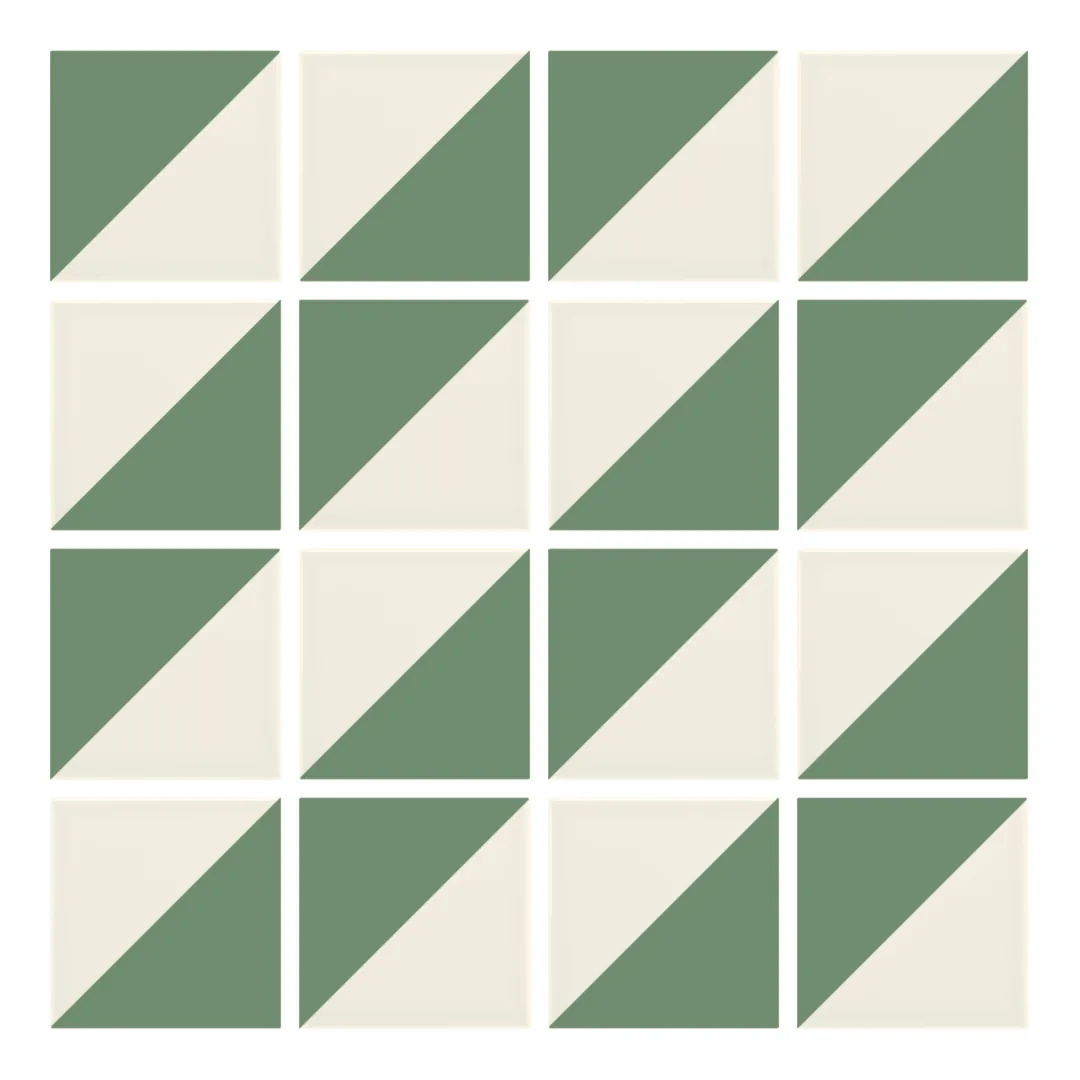 Patrón 2 de colocación de Azulejo Trigone Crema 10x10 Verde Oscuro Brillo