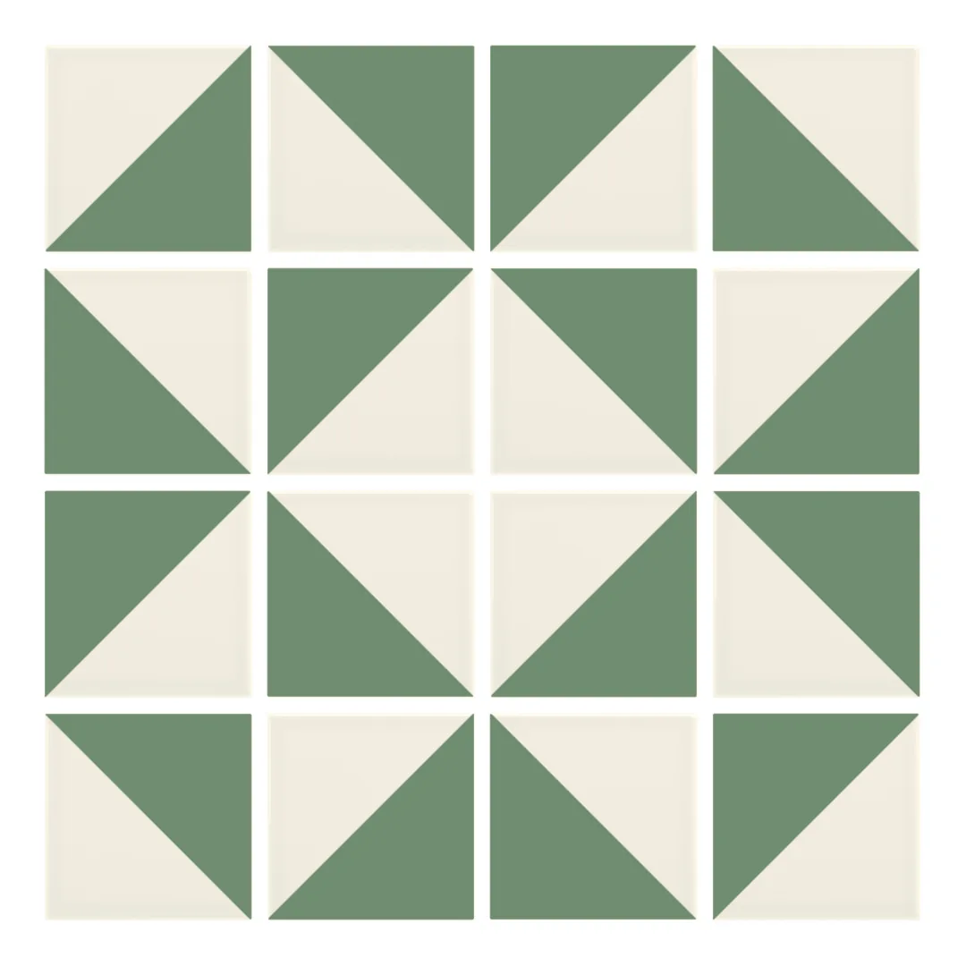 Patrón 3 de colocación de Azulejo Trigone Crema 10x10 Verde Oscuro Brillo