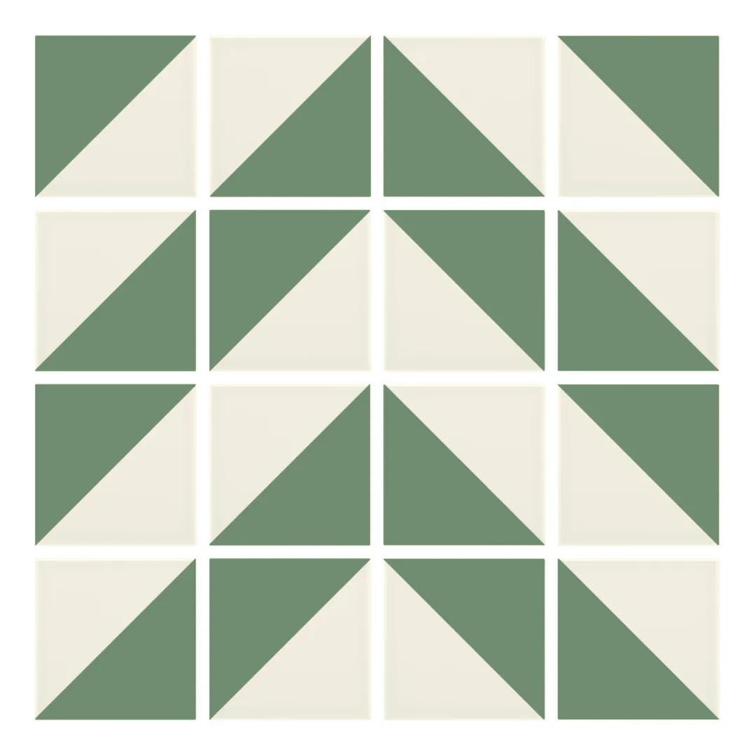 Patrón 4 de colocación de Azulejo Trigone Crema 10x10 Verde Oscuro Brillo