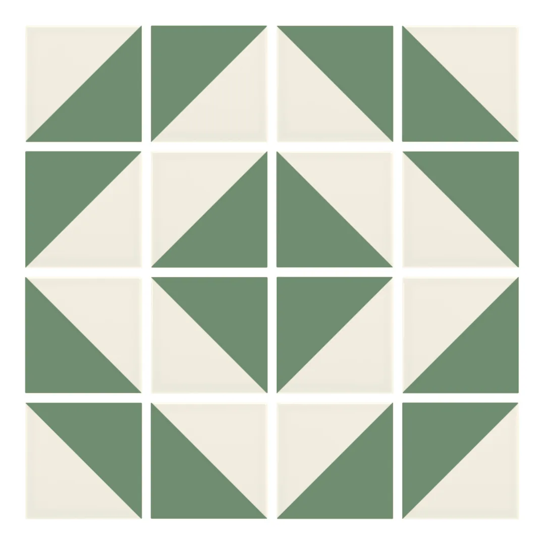 Patrón 5 de colocación de Azulejo Trigone Crema 10x10 Verde Oscuro Brillo