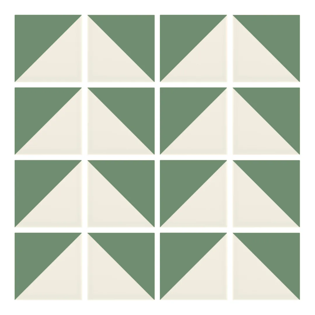 Patrón 6 de colocación de Azulejo Trigone Crema 10x10 Verde Oscuro Brillo