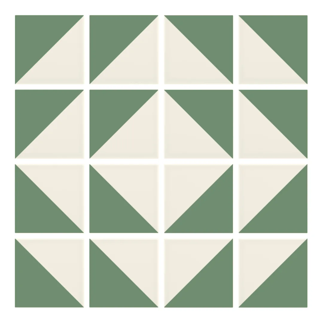 Patrón 7 de colocación de Azulejo Trigone Crema 10x10 Verde Oscuro Brillo