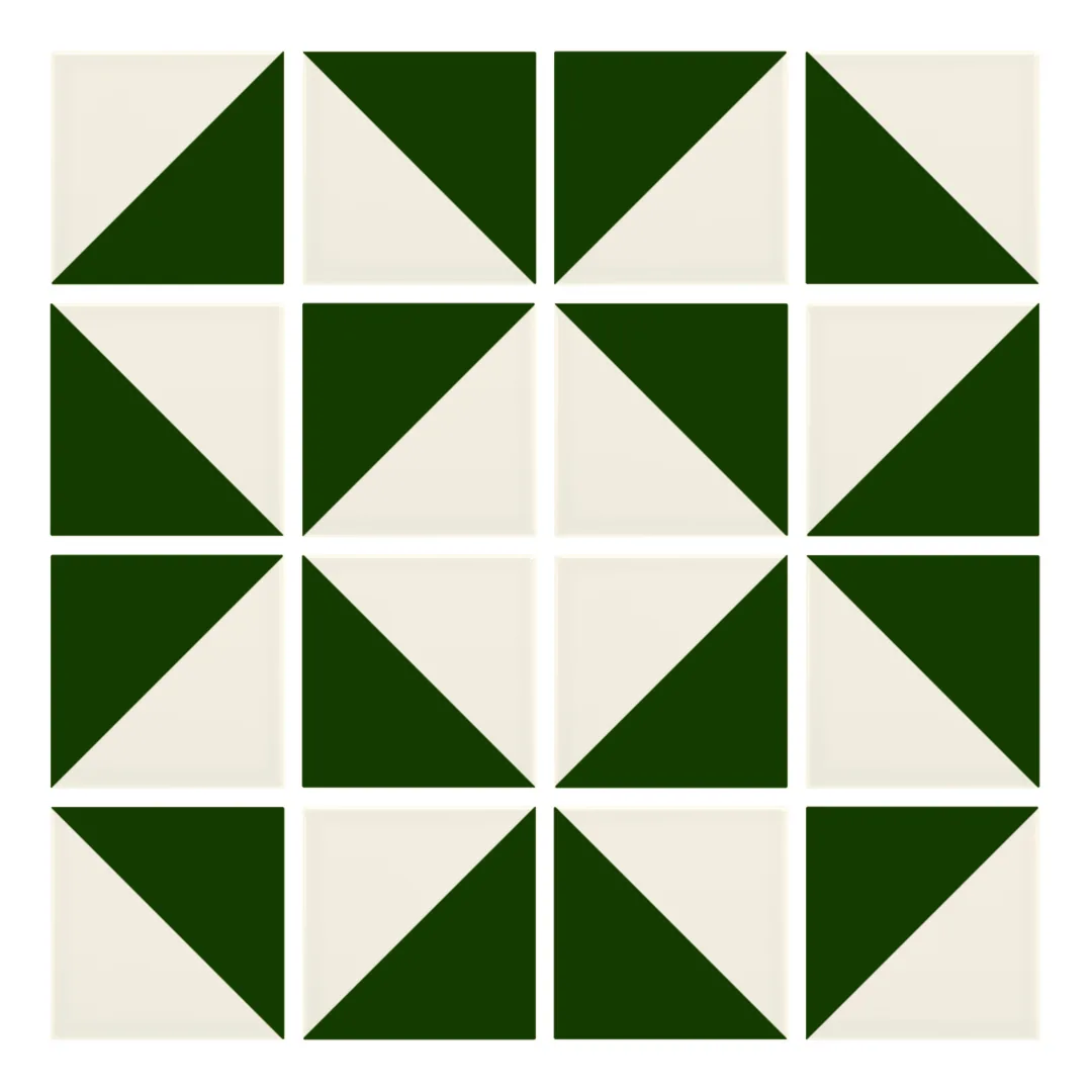 Patrón 3 de colocación de Azulejo Trigone Crema 10x10 Verde Victoriano Brillo