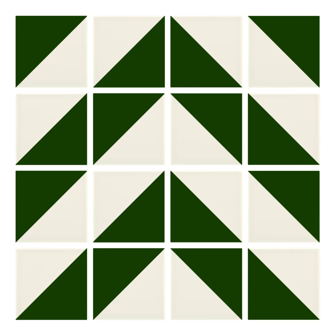 Patrón 4 de colocación de Azulejo Trigone Crema 10x10 Verde Victoriano Brillo