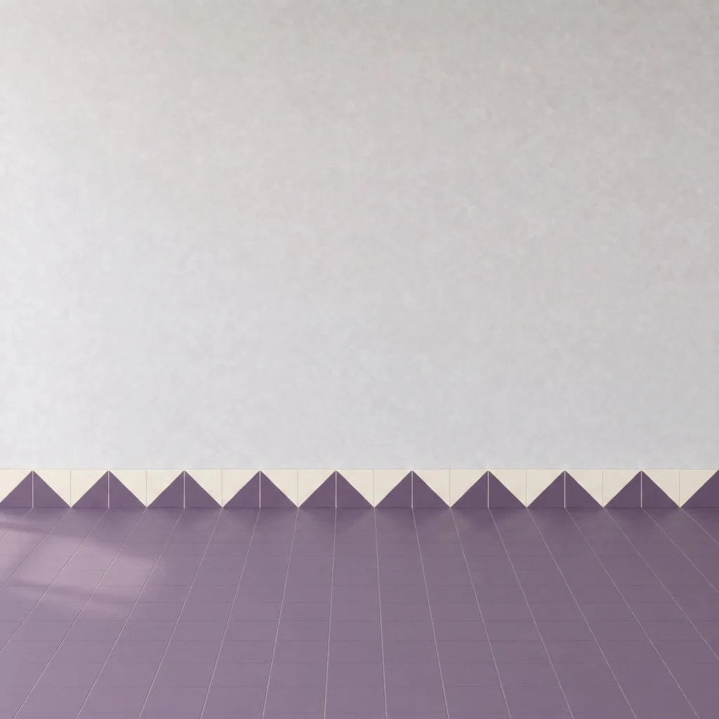 Azulejo Trigone Crema 10x10 Violeta Mate formando una banda decorativa en una pared