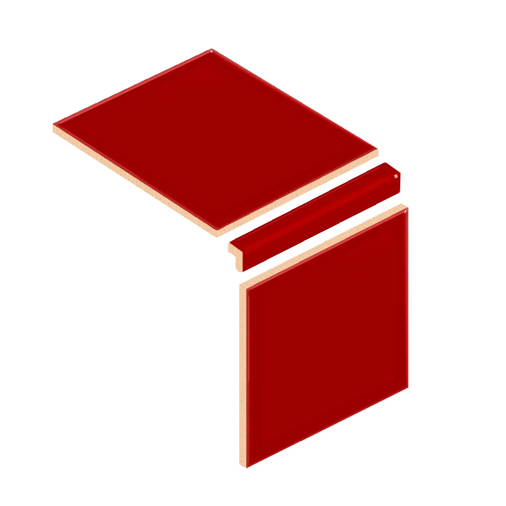 Colocación de Escuadra Cerámica 3x20 cm Color Rojo Brillo entre azulejos