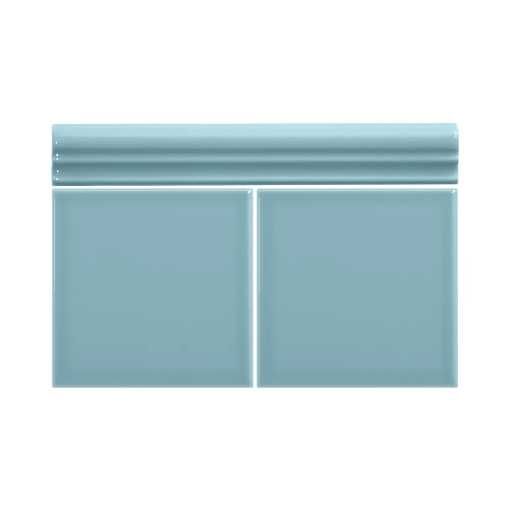 Colocación de Moldura Cerámica 3x20 cm Color Azul Bebé Brillo entre azulejos