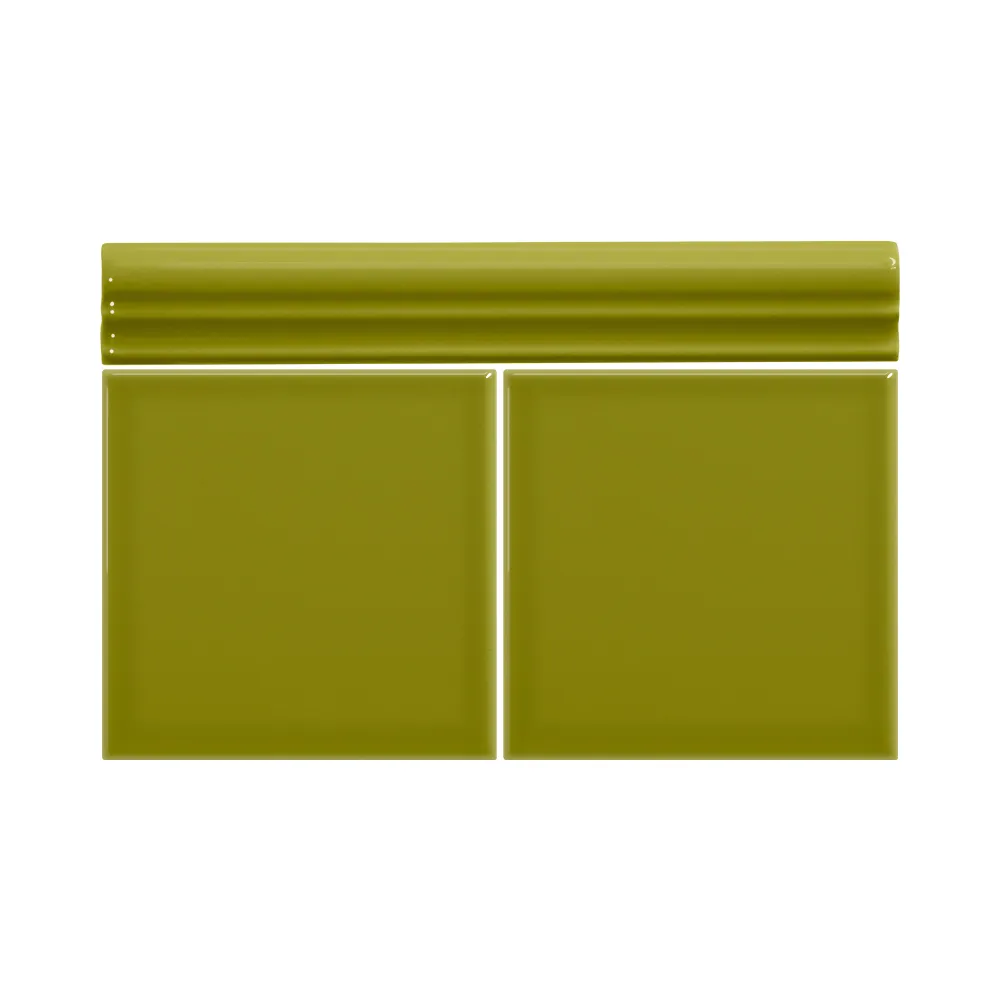 Colocación de Moldura Cerámica 3x20 cm Color Verde Aguacate Brillo entre azulejos
