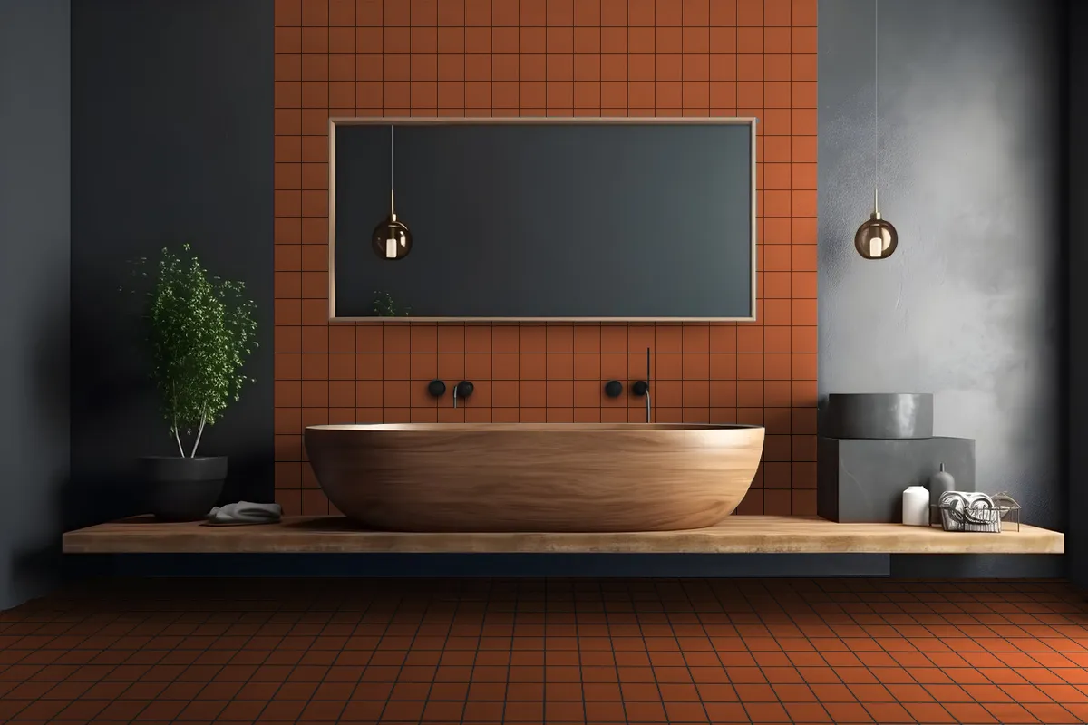Ambiente alicatado con Full Body 10x10 Color Naranja Coral
