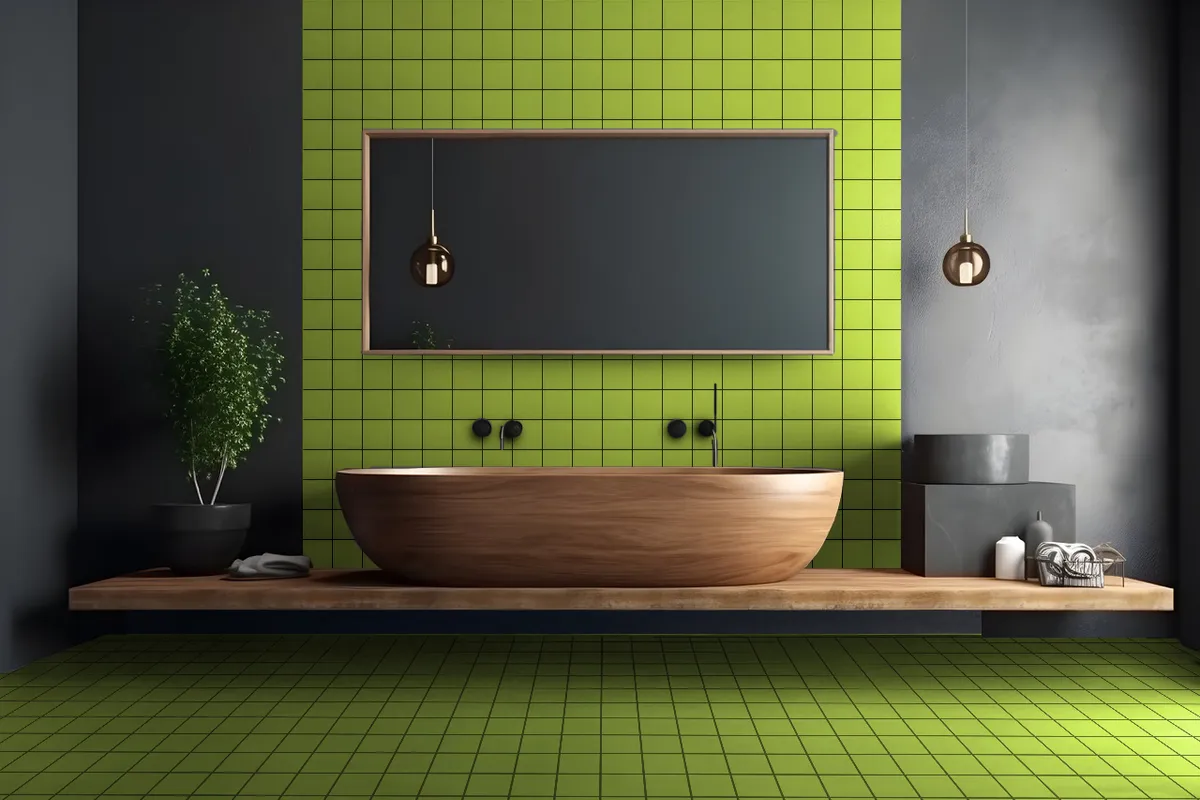 Ambiente alicatado con Full Body 10x10 Color Verde Pistacho
