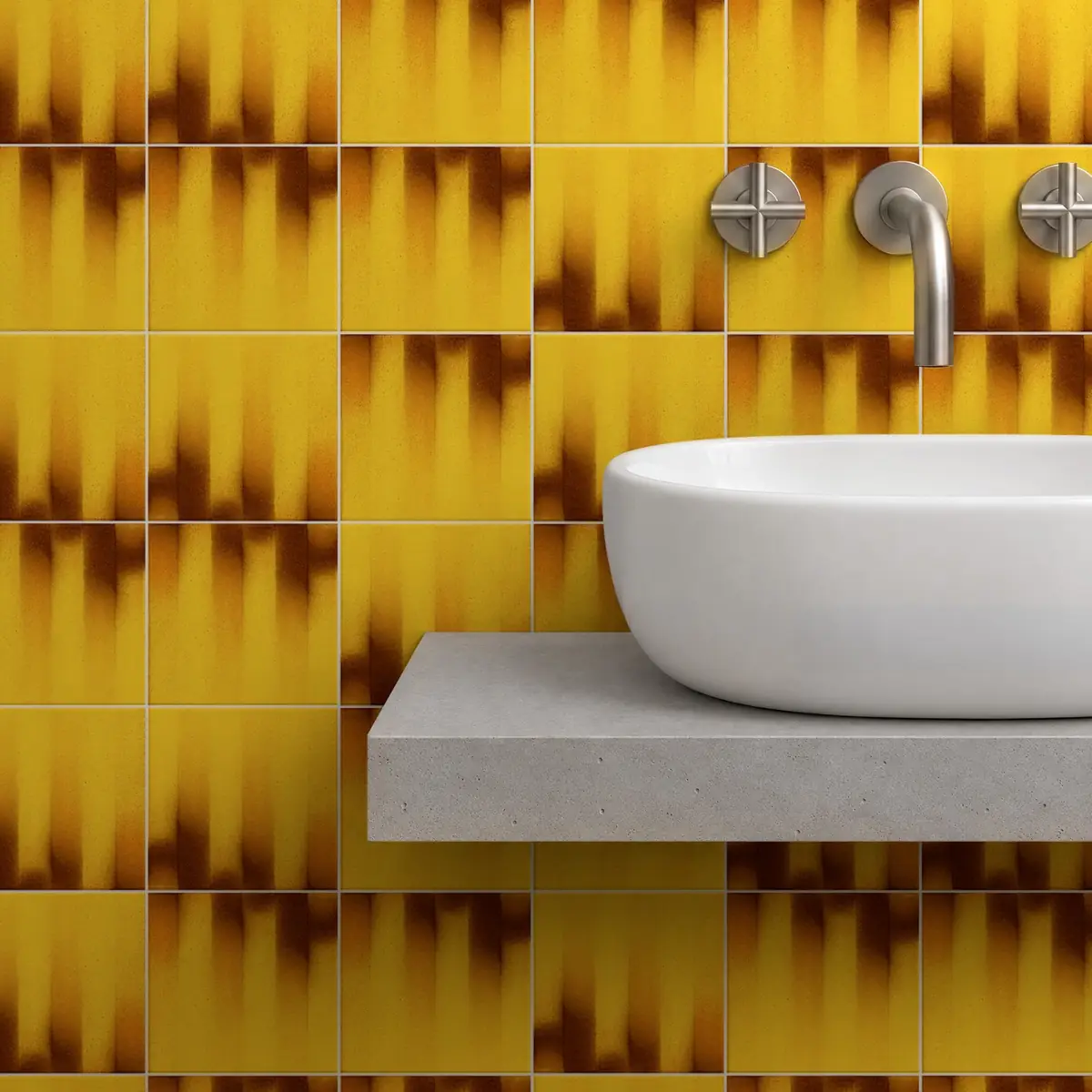 Baño alicatado con Azulejo Fumé 10x10 Amarillo Brillo