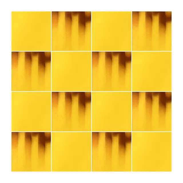 Ejemplo 3 de colocación: Azulejo Fumé 10x10 Amarillo Brillo alternado en damero con Azulejo 10x10 Liso Brillo Color Amarillo